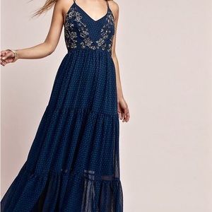 Ranna Gill x Anthropologie formal navy dress with beading